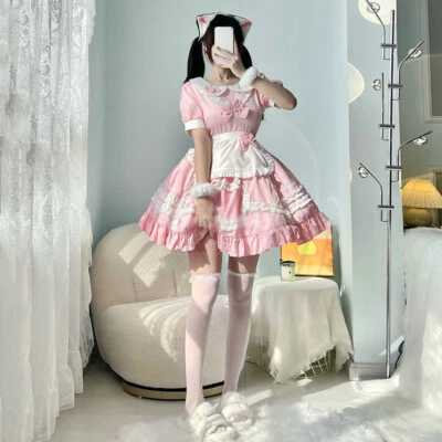 Anime Women Cute Maid Japanese Uniform Cosplay Costume Lolita Short Sleeve Dress - Image 1 of 4