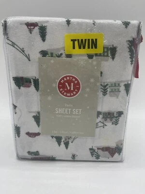 Martha Stewart Twin Sheet set Christmas Trees Houses Truck Cotton Flannel - Image 1 of 4