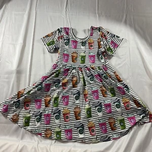 Unbranded Skater Dress Girls XL White Black Striped Like Starbucs Coffee Cup - Picture 1 of 7