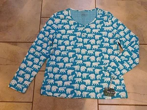 919 Sleep Sense Blue Polar Bear Print Long Sleeve Henley Sleep Shirt Top M - Picture 1 of 2