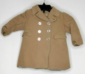 Cashmel Brand Toddler Tan Cashmere And Wool Coat With Buttons, Pockets & Collar