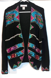Diana Marco Vintage Bling Open Cardigan Silk Angora Gold Beaded Sequins Size 20 - Picture 1 of 6