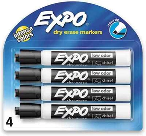 Expo Low-Odor Dry Erase Markers, Chisel Tip, Black, 4-Count NEW & FREE SHIPPING - Picture 1 of 5