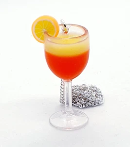 Unique SEX ON THE BEACH COCKTAIL NECKLACE miniature GLASS mini SUMMER orange - Picture 1 of 1