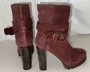 37/7 ❤️ BRUNELLO CUCINELLI Women’s Burgundy Lamb Leather High Heel Boots ITALY - Picture 1 of 12