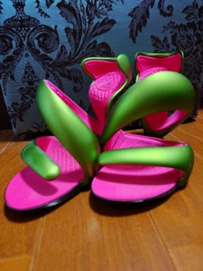 Julian Hakes Mojito Open Toe Pumps Heels Sandals Size 36 JP 23.5cm Green & Pink - Picture 1 of 5