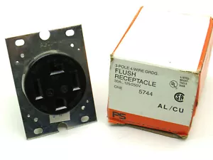 Pass & Seymour 5744 Flush Receptacle 30A 125/250V 3-Pole 4-Wire NEMA 14-30R - Picture 1 of 6