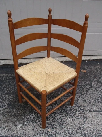 Stunning Antique Oak Wood & Rush Seat Ladder Back Shaker Colonial Corner Chair Cover