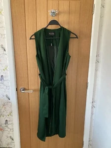 BNWT Massimo Dutti Green Long Waistcoat with Velvet Piping and Belt Size 8/36 - Picture 1 of 4