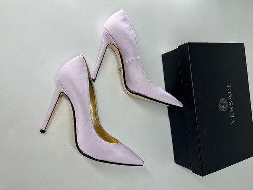 Scarpe décolleté Versace Medusa rosa raso punta punta tacco taglia 37 1100$