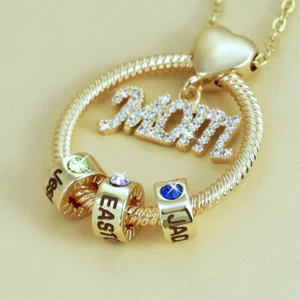 Custom Mother Name Necklace Bead Pendant Birthstone Charm Chain Women Gift - Picture 1 of 13