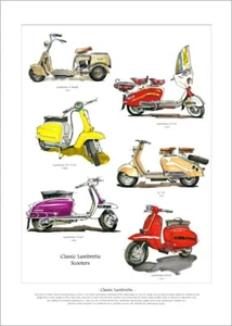 CLASSIC LAMBRETTA SCOOTERS - Art Print - A Model LC125 LD150 TV175 TV200 & GP200 - Picture 1 of 1