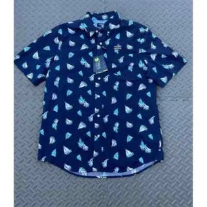 New Large Relaxed Chaps Buttondown Mens pit 24 length 32 blue sailboat - Picture 1 of 7