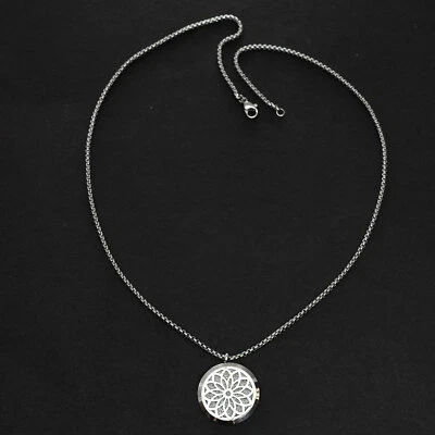 Edelstahl Halskette Kette Silberfarben Mandala Strass Anhänger Kette Blume Damen - Bild 1 von 4