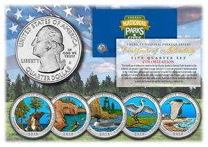 2018 America The Beautiful COLORIZED Quarters U.S. Parks 5-Coin Set w/ Capsules - Picture 1 of 1