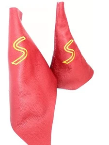 Mini cooper S dal 2001- 2007 cuffia cambio e freno vera pelle rossa ricamo oro - Foto 1 di 1