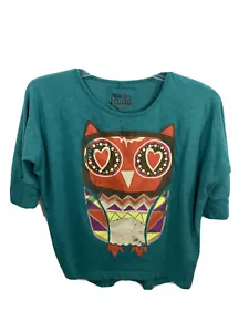 MUDD " OWL " NOVELTY Teal Green Half Sleeve T Shirt -  JUNIOR XS/SMALL    7/8 - Picture 1 of 9
