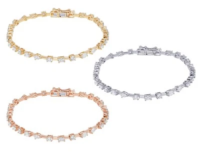 Pear-Marquise-Emerald 1 2/5 CT Real Diamond Designer Bracelet 2mm 7" 14K Gold - Image 1 of 4