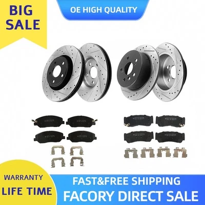 Front Rear Drilled Rotors Brake Pads Ceramic for 2007 2008 2009 Hyundai Santa Fe Foto 1 de 4