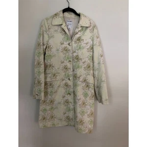 VTG Old Navy Y2K Women's Trench Top Coat SZ M Green Floral Cotton Light Weight - Picture 1 of 12
