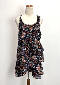 Fashion Fair Womens Tunic Top M Black Geometric Tribal Ruffles Fringe 90s Retro - Picture 1 of 15