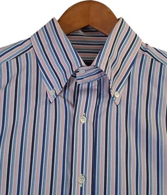 Camisa de vestir Canali para hombre 42 16,5 púrpura a rayas cuello abotonado hecha en Italia Foto 1 de 4