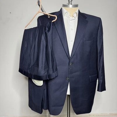 Traje de lana a rayas Ralph Lauren para hombre 52R 42W azul formal de negocios Foto 1 de 4