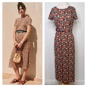 Sezane Womens Luce Sunflowers Midi Dress Size XS Black Floral Open Back Cotton - Imagen 1 de 17