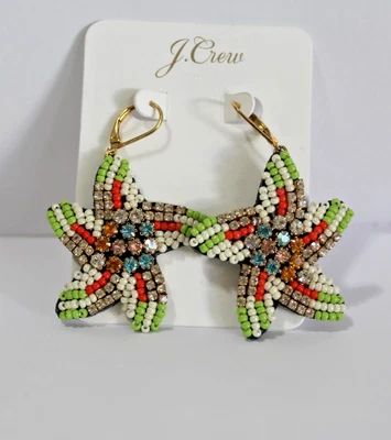 NUEVO J. Pendientes colgantes de estrellas de mar con cuentas de cristal multicolor CREW espalda de cuero Foto 1 de 4