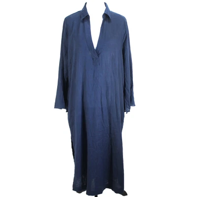 Tahari льняное платье женщин размер XL темно-синий V шеи длинным рукавом легкий прикрыть - Изображение 1 из 4