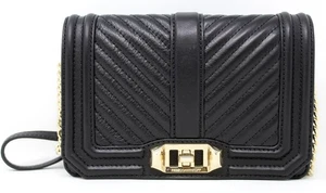 Rebecca Minkoff Chevron Quilted Small Love Cross Body Handbag Black/Gold - Picture 1 of 3
