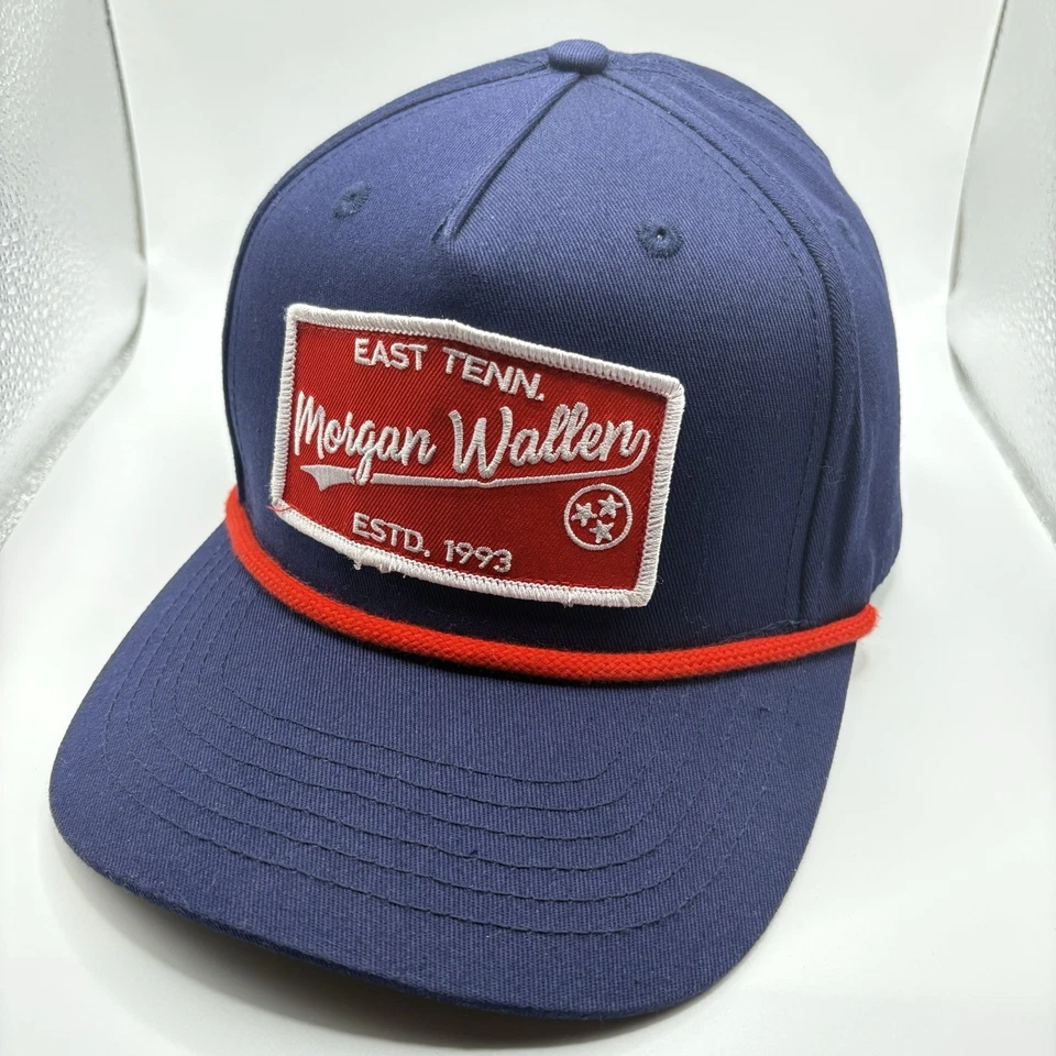 Morgan Wallen East Tenn EST 1993 Snapback Rope Hat Navy Blue Red Country Trucker - Image 1 of 4