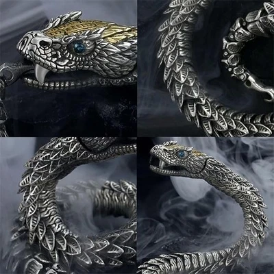 Nordic Vintage Ouroboros Snake Men Bracelet Retro Copper Viking Amulet Hip Gothi - Image 1 of 4