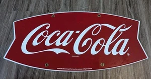 Vintage Coca Cola Porcelain Sign Fishtail Gas Station Pump Plate 16" Hanging - Picture 1 of 16