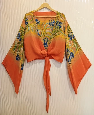 Silk Wrap Top Tie Blouse Boho Crop Tops Dress Girls Woman Clothing PSW1685 - Image 1 of 4