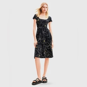 Desigual Margaritis Floral Square Neck A-Line Jersey Knit Midi Dress Large Black - Bild 1 von 10
