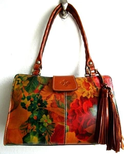 Patricia Nash Rienzo Leder Umhängetasche Handtasche Blumenmuster Rot Braun Multi - Bild 1 von 14