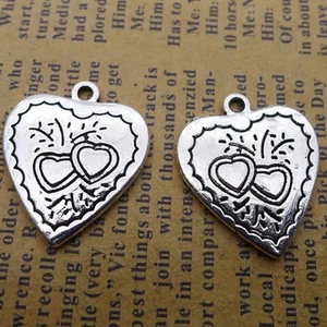 Clearance! 20PCS, Antique Silver HEART Charm Pendant, 2 Sided Valentine's Day C - Picture 1 of 4