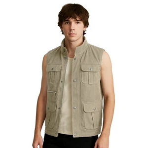 Herren Utility Gilet - Multi-Pocket Mikrofasermischung Outdoor Weste zum Angeln & - Bild 1 von 9