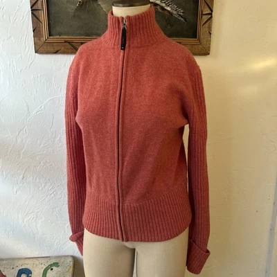 复古 REI 羊绒开衫女式大号红色全拉链户外野营 90 年代 — 第 1/4 张图片