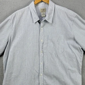 L.L. Bean Organic Cotton Shirt Seersucker Mens 2XL Tall Blue Striped Button Up - Picture 1 of 8