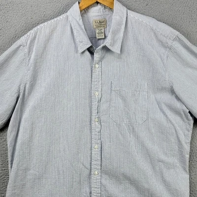 L.L. Bean Organic Cotton Shirt Seersucker Mens 2XL Tall Blue Striped Button Up - Image 1 of 4