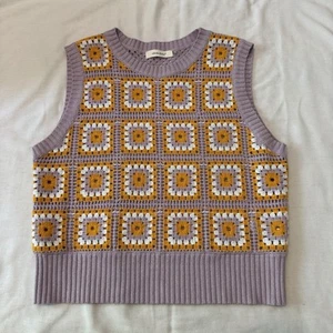 IDEM DITTO Medium Purple Crochet Granny Square Sweater VEST Boho Retro Y2K - Picture 1 of 7