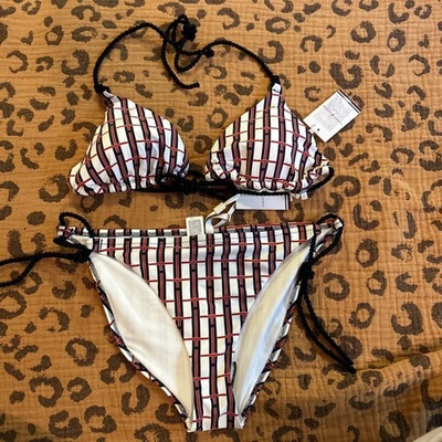 Tommy Hilfiger Bikini Large Top XL Bottom Triangle Side Tie All over Print - Image 1 of 4