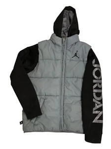 Air Jordan Puffer Jacket Coat Full Zip Hoodie Gray Youth Kids M - Picture 1 of 3