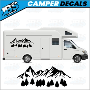 Calcomanías de aventura para autocaravana furgoneta árboles de montaña gráficos de vinilo GRANDES - Imagen 1 de 2