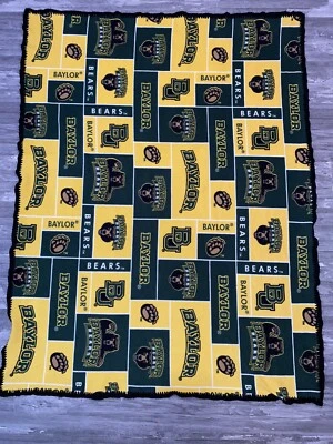 Baylor University BU Fleece Throw Blanket Baylor Bears Green & Yellow 60” X  45” - Image 1 of 4