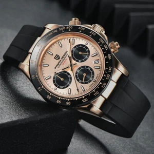 40mm PAGANI DESIGN Rose golde dial full Chronograph VK63 Quartz Mens Wrist Watch - Picture 1 of 6