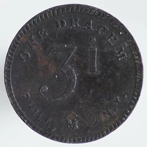 One Drachm 3i Phila. & N.Y. Apothecary Weight Token (SCRATCHED) - Picture 1 of 2