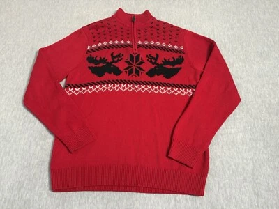 Suéter Chaps Christmas Fair Isle 1/4 Cremallera Rojo Negro Para Hombre L Alce Navidad Foto 1 de 4